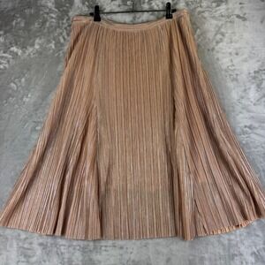 Maeve Metallic Pleated Midi Skirt Womens Size Medium Rose Gold A-Line (1424)